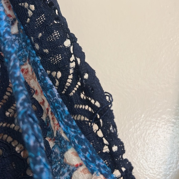 Free People xs Floral Lace-Trimmed Blue Dress - Picture 6 of 7